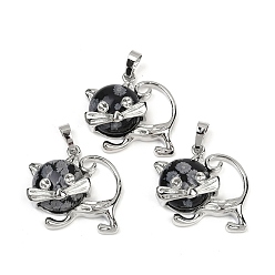 Снежный Обсидиан Подвески из натурального обсидиана в виде снежинок, милые латунные подвески в форме кошки, платина, долговечный, стойки покрытие, 28.5x30.5x10 мм, отверстие : 8x5 мм