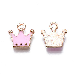 Pearl Pink Alloy Charms, Cadmium Free & Lead Free, with Enamel, Crown, Light Gold, Pearl Pink, 11.5x10.5x2mm, Hole: 1.5mm