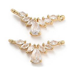 Real 18K Gold Plated Brass Pave Clear Cubic Zirconia Pendants, Teardrop with Wing Charms, Real 18K Gold Plated, 9x22.5x4mm, Hole: 1.2mm