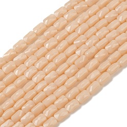 Персиковый Слойка Непрозрачное стекло бисер нитей, прямоугольные, граненые, розовые, 7x4.5x3.5 мм, отверстие : 0.9 мм, около 79~80 шт / нитка, 21.65''~22.24'' (55~56.5 см)