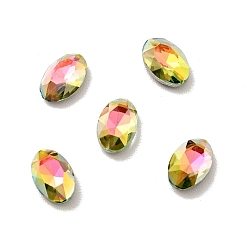 Vitrail Rose K9 Glass Rhinestone Cabochons, Flat Back & Back Plated, Faceted, Oval, Vitrail Rose, 6x4x2mm