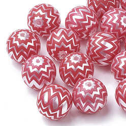 Red Printed Imitation Pearl Acrylic Beads, Round, Red, 20mm, Hole: 2.5mm