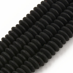 Black Handmade Polymer Clay Beads Strands, Flat Round, Black, 8.5~9x3.5mm, Hole: 1.6mm, about 112pcs/strand, 15.75 inch~16.14 inch(40~41cm)