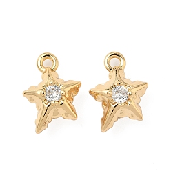 Звезда Латунные микро проложить кубического циркония подвески, без никеля , реальный 18 k позолоченный, звезда, 14x10x6 мм, отверстие : 1.4 мм