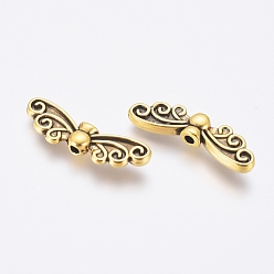 Antique Golden Tibetan Style Alloy Beads, Lead Free & Cadmium Free, Antique Golden Color, Butterfly, 22x7mm, Hole: 1mm