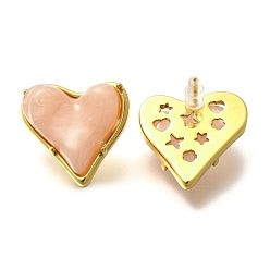 Персиковый Слойка 304 серьги-гвоздики из пластика и нержавеющей стали, ионное покрытие (ip), сердце, золотые, розовые, 27x27.5 мм