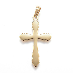 Golden Ion Plating(IP) 304 Stainless Steel Pendants with 201 Stainless Steel Clasp, Cross, Golden, 36.5x22x1mm, Hole: 4x8mm