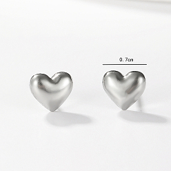 Серебро Простые 201 серьги-гвоздики в форме сердца из нержавеющей стали, серебряные, 7 мм