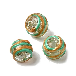 Зеленый Бусины ручной работы из эмали с золотым песком, бусины ручной работы, круглые, два тона, зелёные, 12~13x11~12 мм, отверстие : 1.5~1.8 мм