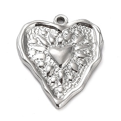 Stainless Steel Color 304 Stainless Steel Pendants, Textured, Heart Charm, Stainless Steel Color, 25.5x21x3mm, Hole: 1.6mm