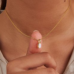 White Birthstone Style Cubic Zirconia Rectangle Pendant Necklaces, Golden Titanium Steel Necklace, White, 15.75 inch(40cm)