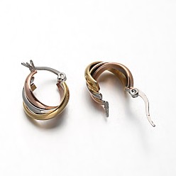 Mixed Color Oval 304 Stainless Steel Multi-Layered Hoop Earrings, Hypoallergenic Earrings, Mixed Color, 20x15mm, Pin: 0.7x1mm