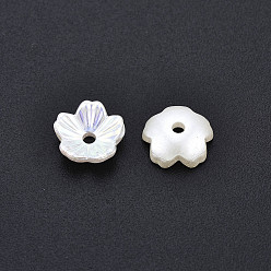 Creamy White 5-Petal ABS Plastic Imitation Pearl Bead Caps, AB Color Plated, Flower, Creamy White, 8x8x2.5mm, Hole: 1.4mm