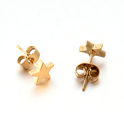 Golden 304 Stainless Steel Ear Studs, Hypoallergenic Earrings, Star, Golden, 7x7x1.3mm, Pin: 0.8mm
