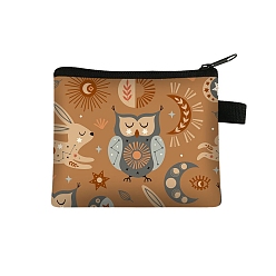 Owl Rectangle Printed Polyester Wallet Zipper Purse, for Kechain, Card Storage, Owl, 11x13.5cm