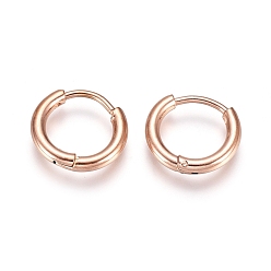 Rose Gold 304 Stainless Steel Huggie Hoop Earrings, with 316 Surgical Stainless Steel Pin, Ion Plating(IP), Ring, Rose Gold, 12x2mm, 12 Gauge, Pin: 0.9mm