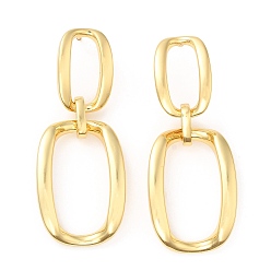 Real 18K Gold Plated Brass Oval Dangle Stud Earrings Findings, Real 18K Gold Plated, 42.5mm