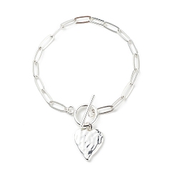 Platine Bracelet à breloques coeur en alliage avec chaînes de trombone en laiton pour femme, platine, 7-1/2 pouce (19.2 cm)