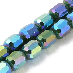 Sea Green Electroplate Glass Beads Strands, Opaque Solid Color, AB Color Plated, Faceted, Column, Sea Green, 6x7~7.5mm, Hole: 1mm, about 72~73pcs/strand, 21.06~21.14''(53.5~53.7cm)