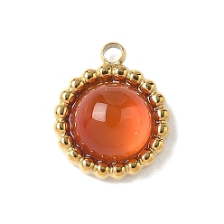 Красный Агат Натуральные сердолики полукруглые подвески, с 304 фурнитурой из нержавеющей стали, реальный 18 k позолоченный, ионное покрытие (ip), 10.5x9x4.5 мм, отверстие : 1.2 мм