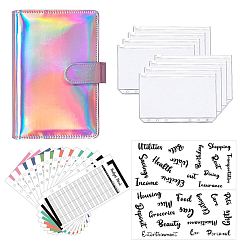 Colorful Laser Style Budget Binder with Zipper Envelopes, Including Imitation Leather A6 Blank Binders, Colorful Budget Sheet, Zippered Bag, Word Letter Sticke, for Budgeting Financial Planning, Colorful, 190x130x40mm, 23pcs/set