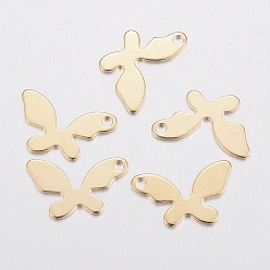 Golden 201 Stainless Steel Charms, Butterfly, Golden, 8.5x14x0.8mm, Hole: 1.2mm