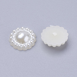 Creamy White Acrylic Pearl Cabochons, Dyed, Sunflower, Creamy White, 10.5x4.5mm
