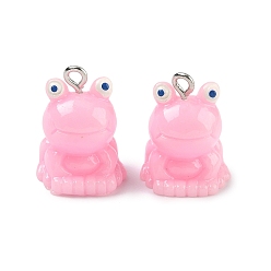 Бледно-Розовый Непрозрачные подвески смолы, очарование лягушки, с железной платиной петлей, розовый жемчуг, 19.5~21x15x15 мм, отверстие : 2 мм