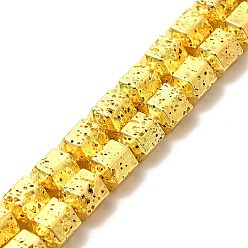 Golden Plated Electroplated Natural Lava Rock Beads Strands, Hexagon Column, Golden Plated, 8x6.5x7.5mm, Hole: 1mm, about 50~51pcs/strand, 15.55~15.94 inch(39.5~40.5cm)