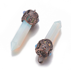 Opalite Opalite Big Pointed Pendants, with Brass Findings, Bullet, Red Copper, 53.2x11~17x10.5~20.5mm, Hole: 7.5x5mm