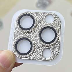 White Glass & Alloy Rhinestone Mobile Phone Lens Film, Lens Protection Accessories, Compatible with 13/14/15 Pro & Pro Max Camera Lens Protector, White, 3.5x3.5cm