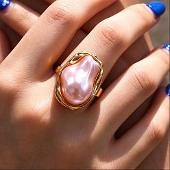 Pink Манжета из цинкового сплава с регулируемыми кольцами в стиле барокко, с имитацией жемчуга, неправильный овал, эффектные широкополосные кольца, золотые, розовые, 26 мм, 19 мм