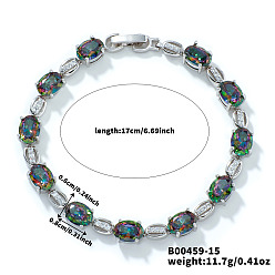 Oval Минималистичные латунные браслеты-цепочки с кубическим цирконием для женщин, платина, овальные, 6-3/4 дюйм (17 см)