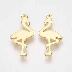 Real 18K Gold Plated Brass Pendants, Flamingo Shape, Nickel Free, Real 18K Gold Plated, 17x9x1mm, Hole: 1mm