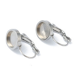 Stainless Steel Color 304 Stainless Steel Leverback Earring Findings, with Flat Round Trays Setting for Cabochon, Stainless Steel Color, Tray: 8mm, 18~19.5x10x12mm, Pin: 0.8mm