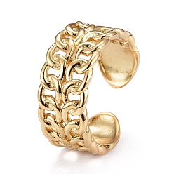Real 18K Gold Plated Brass Cuff Rings, Open Rings, Long-Lasting Plated, Curb Chain Shape, Real 18K Gold Plated, US Size 5 1/4, Inner Diameter: 16mm