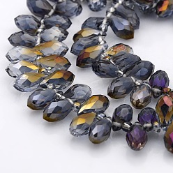 Antique Bronze Plated Half Plated Faceted Teardrop Electroplate Glass Pendants Beads Strands, Top Drilled Beads, Antique Bronze Plated, 12x6mm, Hole: 1mm, about 100pcs/strand, 15.5 inch