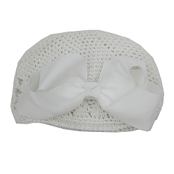 White Handmade Crochet Baby Beanie Costume Photography Props, with Grosgrain Bowknot, White, 180mm