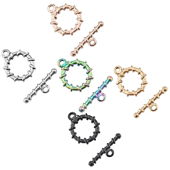 Mixed Color Vacuum Plating 304 Stainless Steel Toggle Clasps, Ring, Mixed Color, Ring: 19x16x2.5mm, Hole: 1.6mm, Bar: 22x6x2.5mm, Hole: 1.6mm, 5 colors, 1set/color, 5sets/box