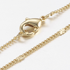 Real 18K Gold Plated Brass Chain Necklaces, Curb Chain, with Lobster Claw Clasps, Real 18K Gold Plated, 17.7 inch(45cm)