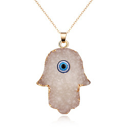 white Unique Resin Pendant Palm Eye Necklace for Men and Women - Fashionable and Minimalistic Jewelry