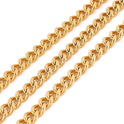 Golden Vacuum Plating 304 Stainless Steel Cuban Link Chains, Unwelded, with Spool, Golden, 7x5x2mm, about 32.81 Feet(10m)/Roll