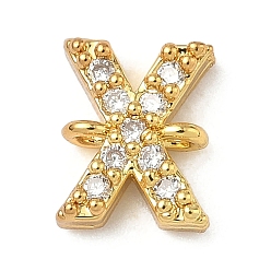 Letter X Подвески-буквы с микропаве из латуни и прозрачными кубическими циркониями, реальный 18 k позолоченный, стойки покрытие, без кадмия и без свинца, долговечный, Письмо X, 8.5~9.5x6.5~12.5x2.5 мм, отверстие : 1.2 мм