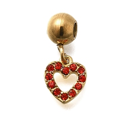 Красный 304 из нержавеющей стали амулеты горный хрусталь, ионное покрытие (ip), сердце прелести, красные, 7x6.5x1.5 мм, отверстие : 0.8 мм