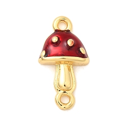 Темно-Красный Подвески-соединители из латунной эмали в виде осеннего гриба, долговечный, без кадмия и без свинца, реальный 18 k позолоченный, стойки покрытие, темно-красный, 16.5x9x3 мм, отверстие : 1.2 мм