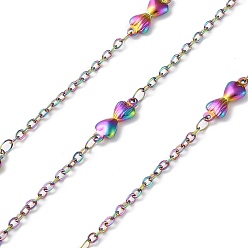 Rainbow Color Ионное покрытие (IP) 304 цепи с двойным сердечником из нержавеющей стали, пайки, с катушкой, Радуга цветов, 14x5x2.3 мм, 2.7x2x0.5 мм, около 10 м / рулон