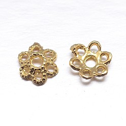 Real 18K Gold Plated Real 18K Gold Plated 6-Petal 925 Sterling Silver Bead Caps, Flower, Golden, 5.5x1.5mm, Hole: 1.2mm, about 222pcs/20g