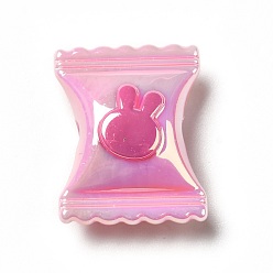 Pink Двухцветное УФ-покрытие радужных переливающихся акриловых бусин, конфетка с кроликом, розовые, 21.5x17x9.5 мм, отверстие : 3.5 мм