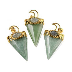 Зеленый Авантюрин Естественный зеленый авантюрин большие кулоны, с латунной фурнитурой , треугольные, золотые, 53~58x28~29x16~18 мм, отверстие : 5x7 мм