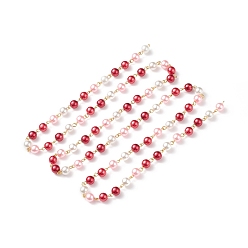 Red Handmade Glass Pearl Beaded Chain, with Gold Plated Iron Eye Pin, Unwelded, Red, 14x8mm, about 3.28 Feet(1m)/pc